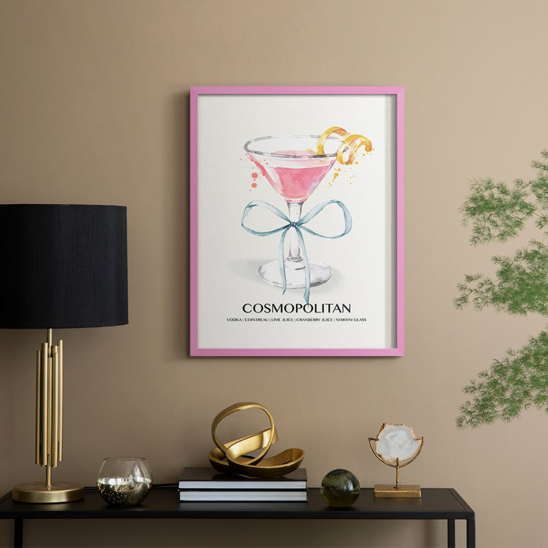 Cosmo Bow Framed Print - Solid Wood, 21" H x 17" W, Pink