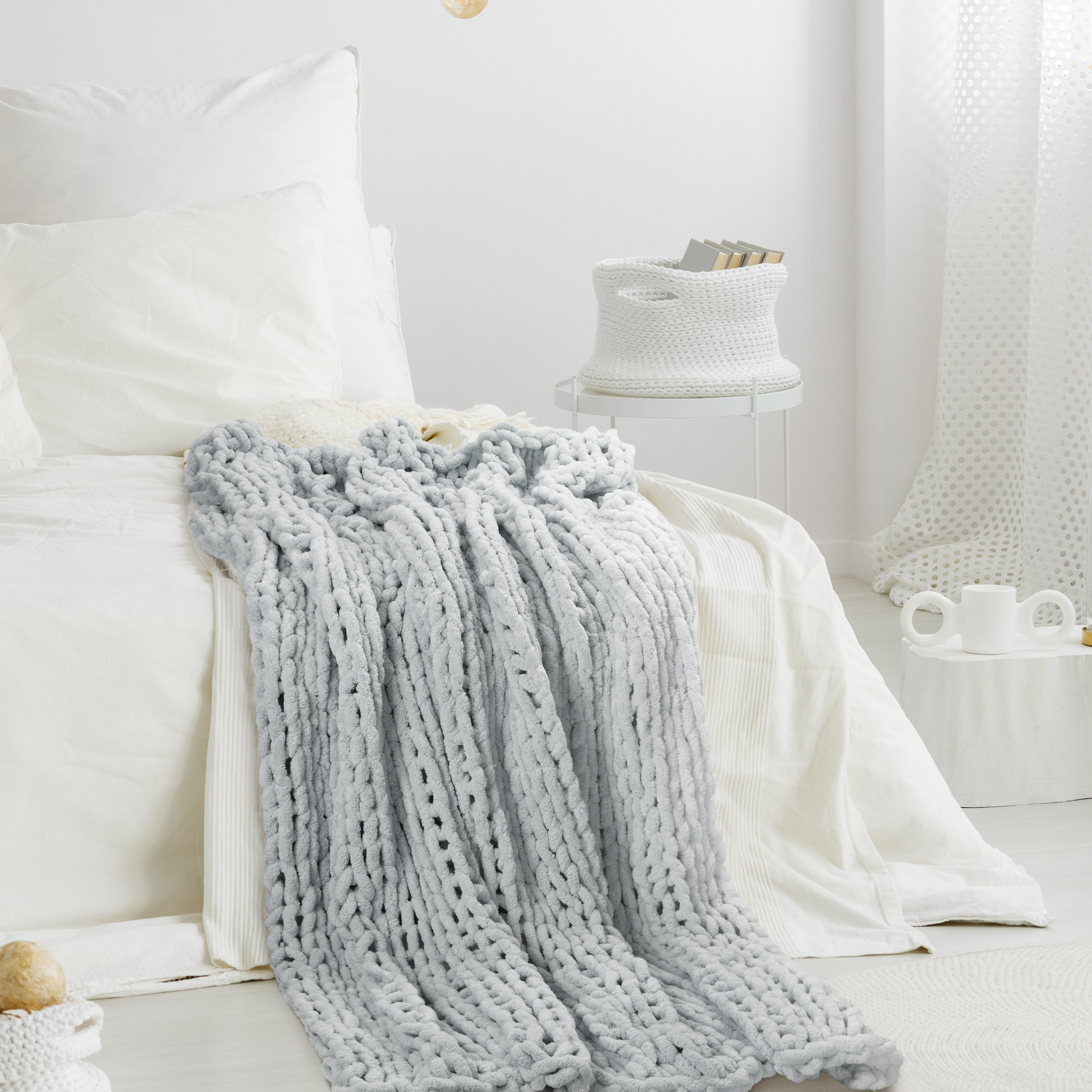 Catalonia Chunky Knit Blanket, Super Soft Plush Crochet Chenille Blanket 50 x 60 inches Wayfair