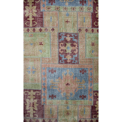Tapis oriental bleu / jaune en laine noué à la main Donail
