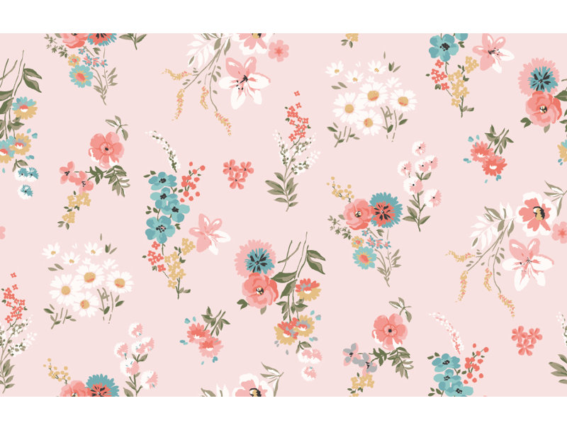 Papier peint floral rose, L 114 po x L 76 po