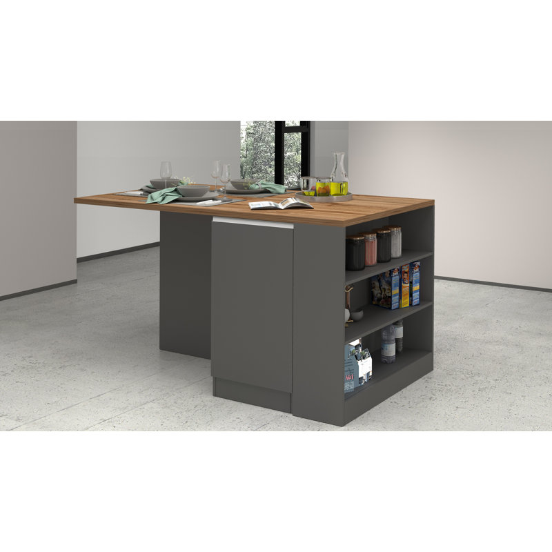 Naadirah Wood Kitchen Island, Anthracite/Oak