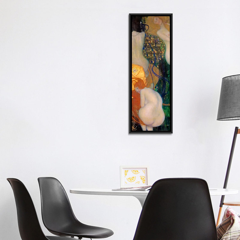 Reproduction d’art sur toile tendue « goldfish » par gustav klimt, H 60 po x l 20 po x P 1,5 po, Cadre noir