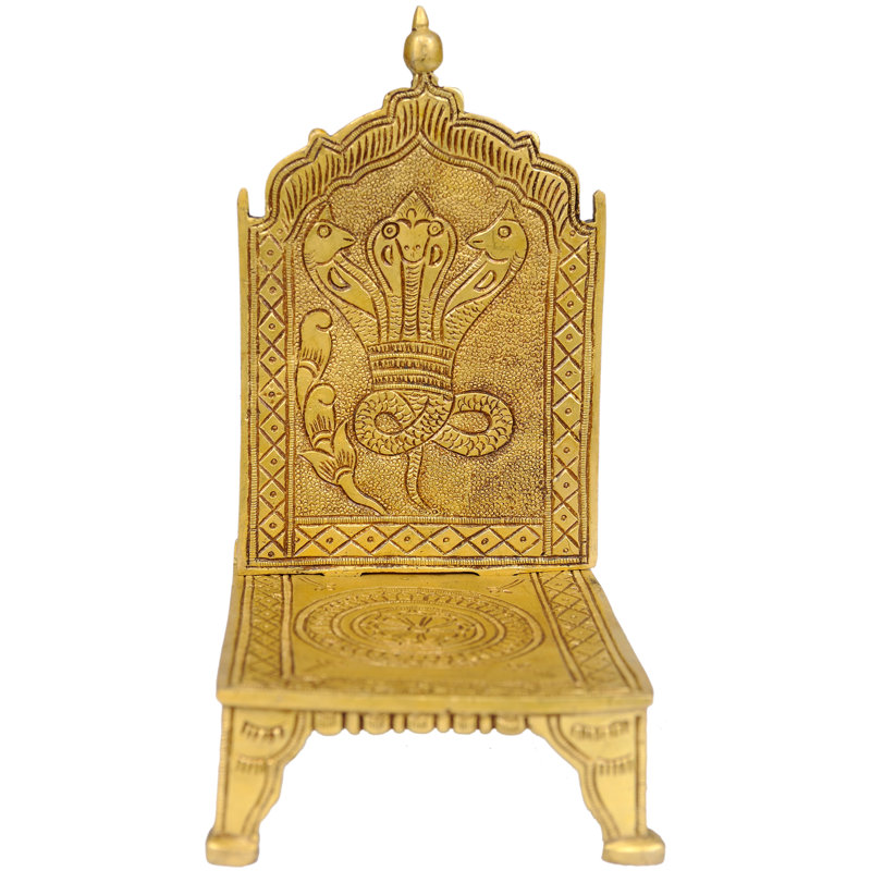 Trône de divinité en laiton fait à la main 7 po - Motif serpent et poisson, siège sacré indien pour petites statues, autel et décor spirituel