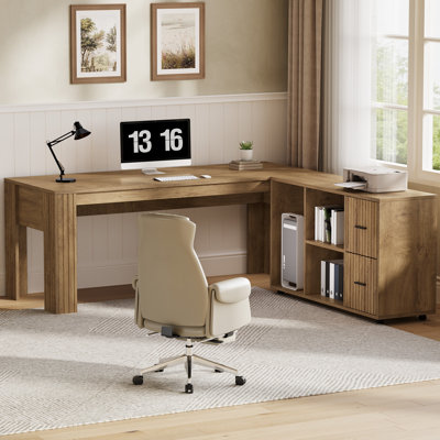 63"  L-Shaped Executive Desk with Lockable Rolling File Cabinet,Computer Desk for Home Office