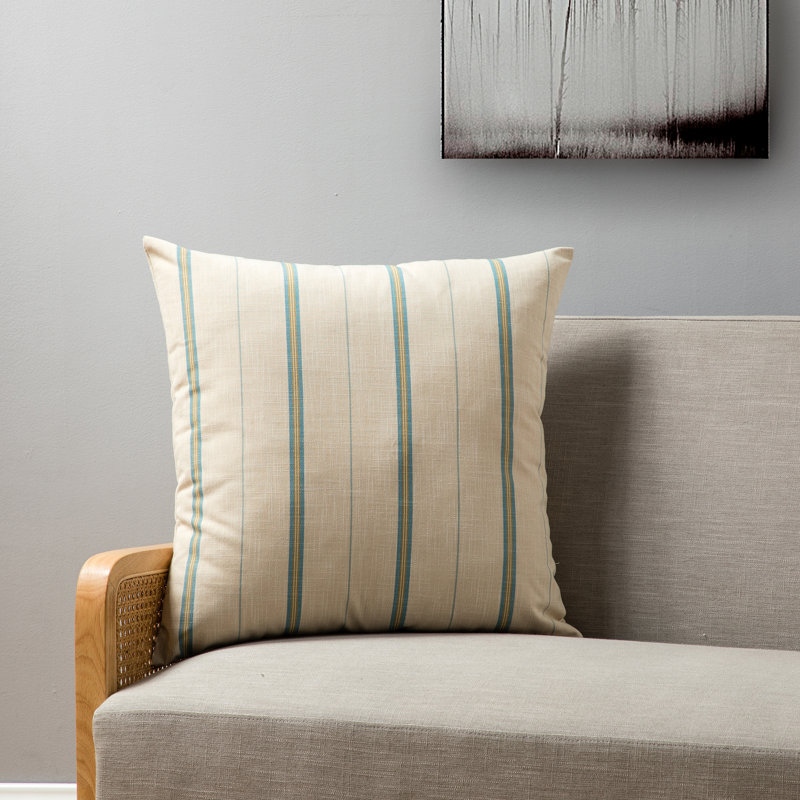 French Stripe Pillow Cover, 22" H x 22" W, Blue, Feather