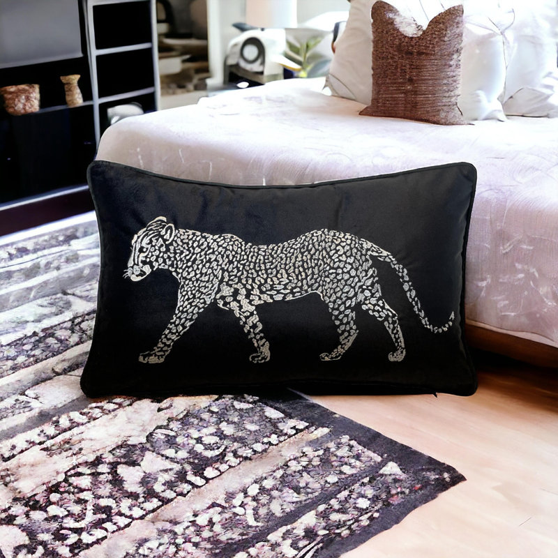 Housse de coussin réversible en velours à imprimé animal