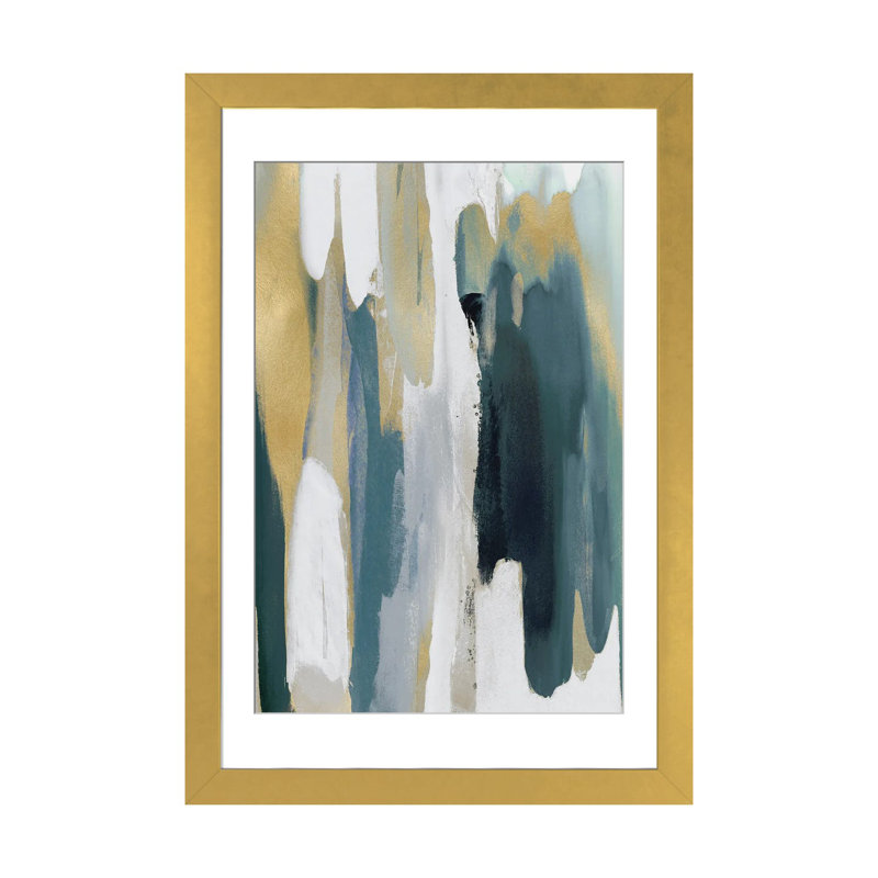 Converge sarcelle II - reproduction d'art murale - papier d'art encadré, Papier à cadre ouvert avec passe-partout, Doré