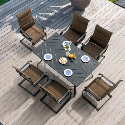 Patio 7-piece PVC-coated polyester And Iron Dining Set With Umbrella Hole
