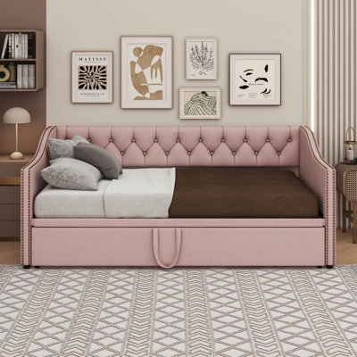 Twin Size Upholstered Daybed With Pop Up Trundle by Lark Manor