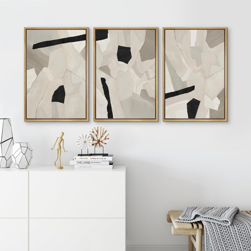 Modern Abstract Geometric " Geometric Block Abstract Shape Illustration Modern Neutral Decor Relax Calm Chic " 3 - Pieces