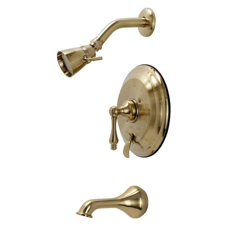 Kingston Brass Restoration Single-Handle Pressure Balanced Tub and Shower Faucet, Brushed Brass