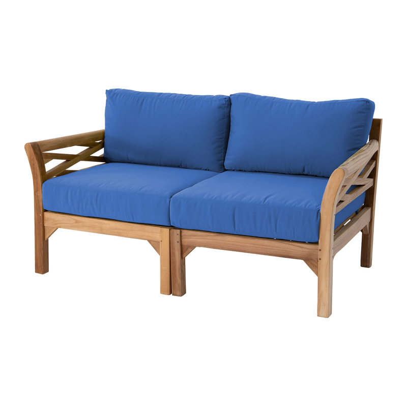 Monterey Teak Outdoor Loveseat with Sunbrella Cushions, Sapphire