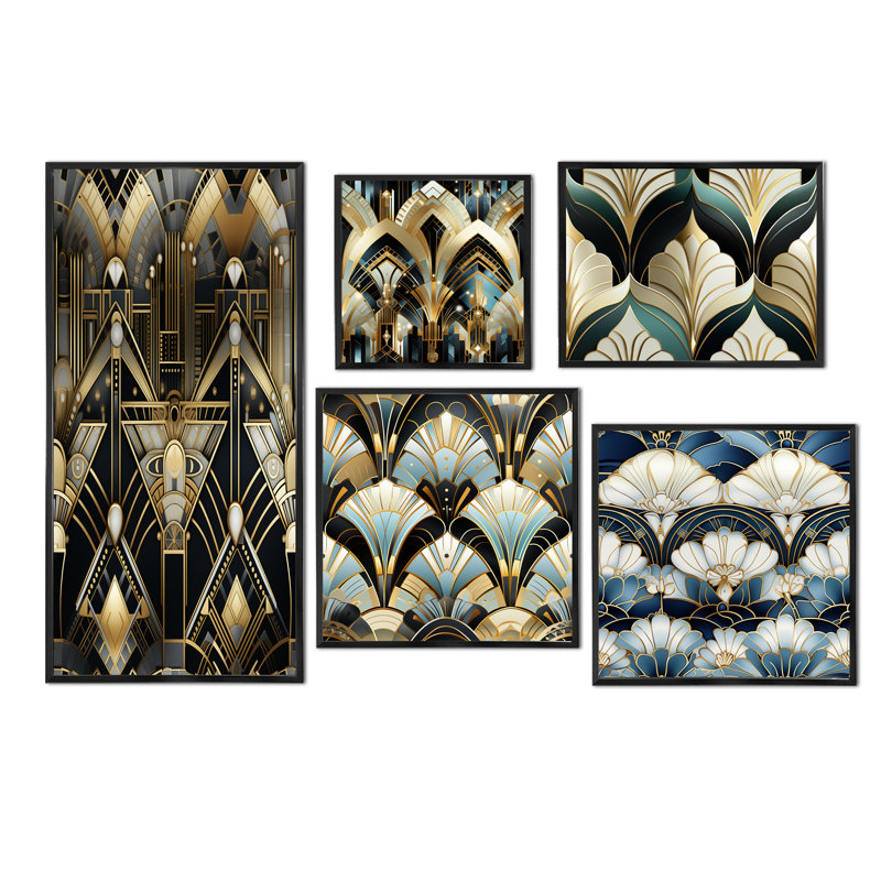 Conner - Ensemble de 5 décorations murales damassées, Cadre flottant noir