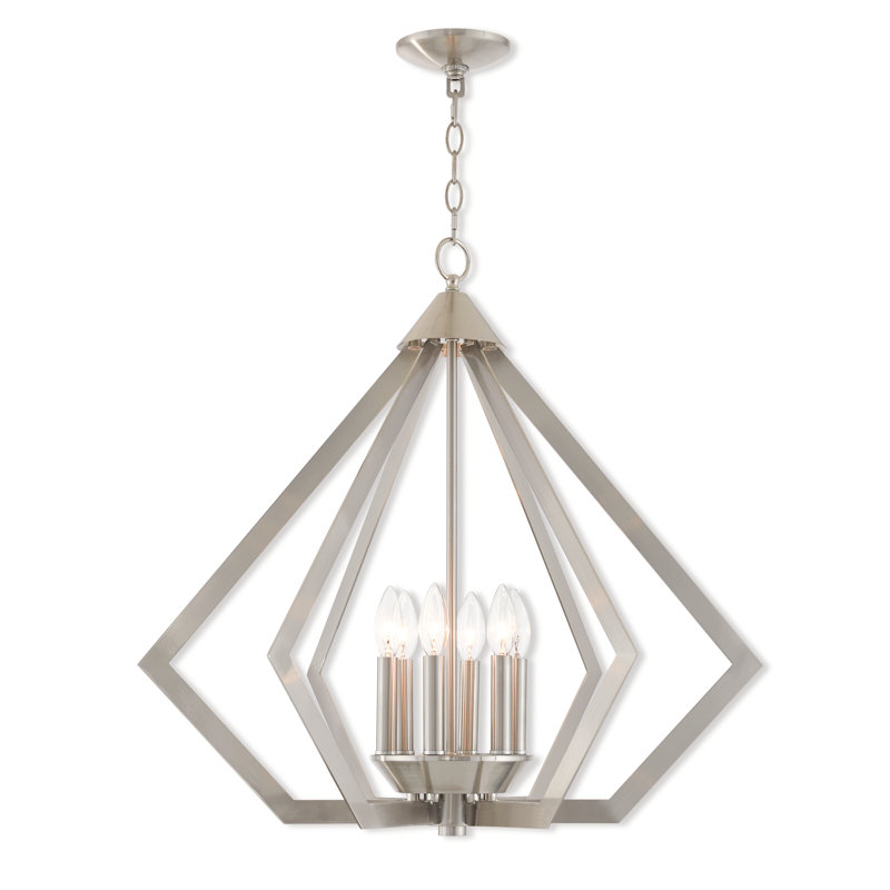 Lustre géométrique unique à 6 lumières Dawnesha, Nickel brossé