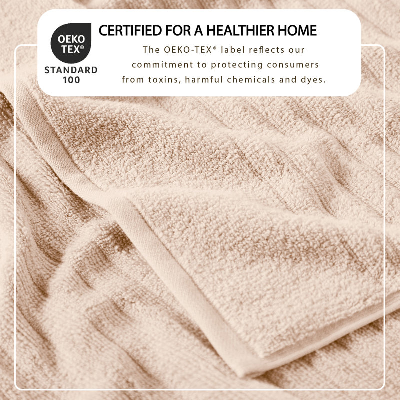 Essuie-mains 100% coton à nervures zéro torsion (ensemble de 6), Sable rose, Ensemble 6 serviettes de bain