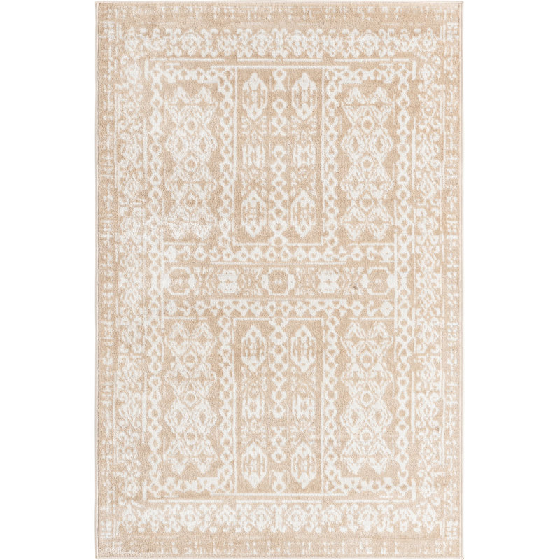 Tapis beige contemporain Micsunel, Rectangle 4 pi x 6 pi