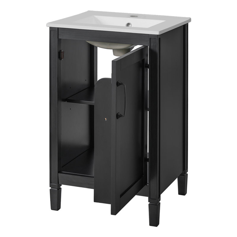 20" Single Bathroom Vanity With Ceramic Sink, Black