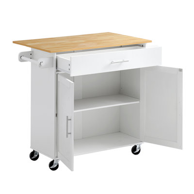 Kitchen Island Cart with Storage, 42.28 in Wide Mobile Rolling Storage Island on Swivel Wheels, Storage Cabinet, Drop Leaf, Spice Rack, Table for Home Dining Room, White, Featuring Drawer
