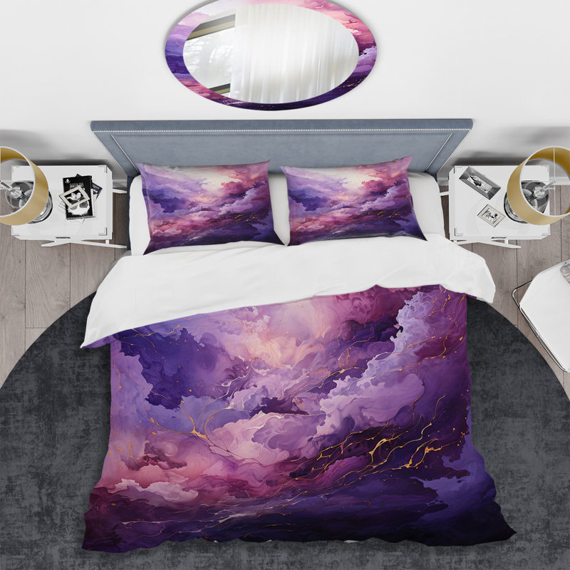 Ensemble de housse de couette mauve et bleu Mystic Melody II - Abstract Collages