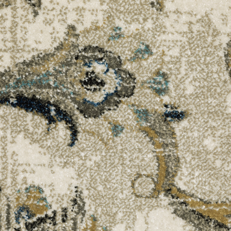 Tapis beige / bleu / gris à motif floral Nidia, Rectangle 7 pi 10 po x 10 pi