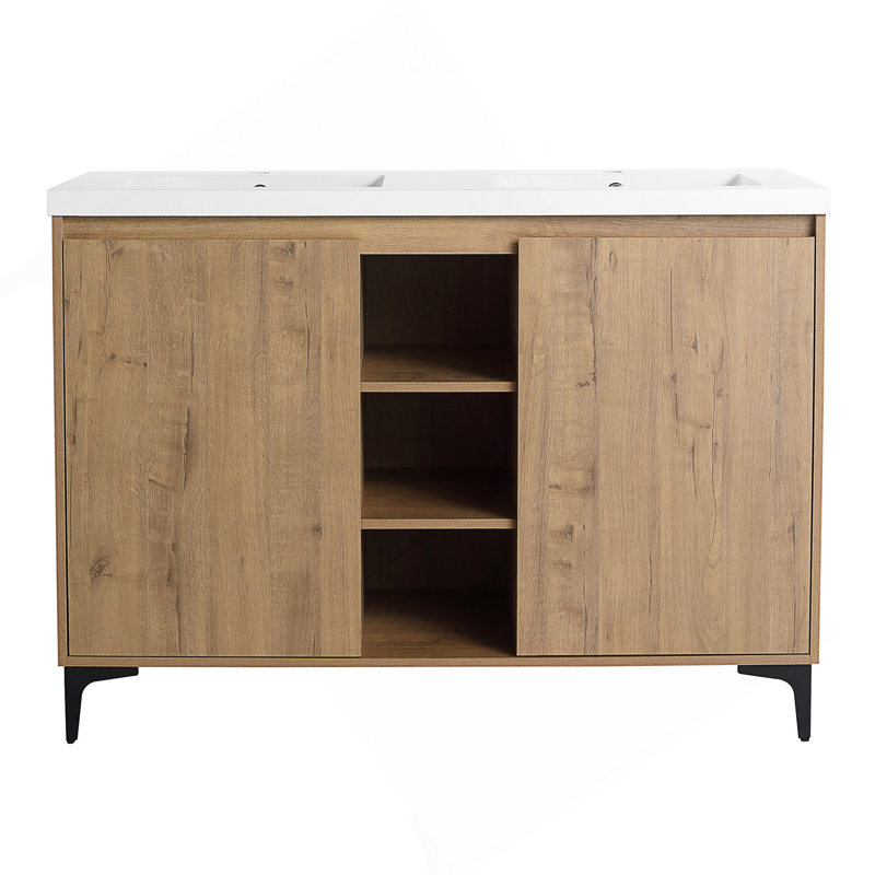 Meuble-lavabo autoportant 48 po avec lavabo double, charnière de porte à fermeture douce