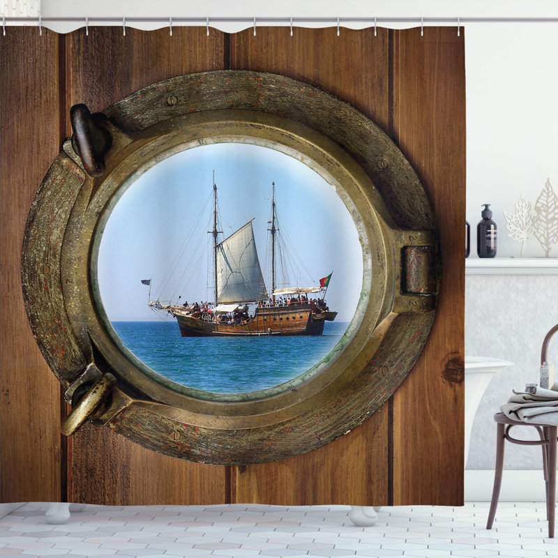 Ensemble de rideau de douche et crochets en mer, H 75 po x l 69 po