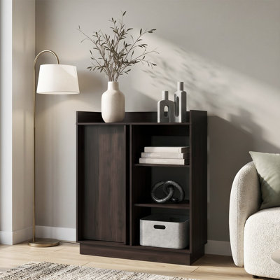 Seldovia Modern Sideboard Cabinet with Sliding Door & 3 Open Shelves | Buffet Cabinet with Hidden Storage