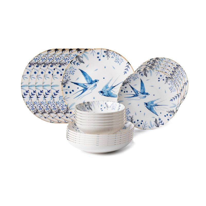 Service de table (24 pièces), Bleu / noir / blanc