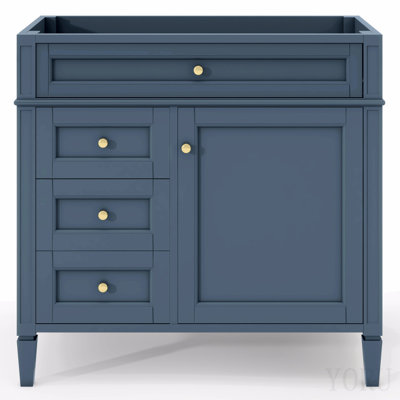 Meuble-lavabo de 36 po sans lavabo supérieur, armoire de rangement moderne avec 2 tiroirs et un tiroir basculant, structure en bois massif (n'inclut pas le lavabo)