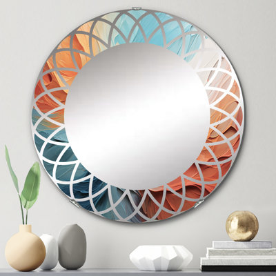 Teal Orange Bold Abstract Flow Collage I - Miroir mural rond moderne