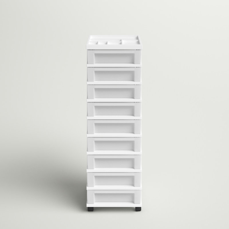 Tiroir de rangement à 9 tiroirs avec roulettes verrouillables - Basics by Wayfair ™, Blanc