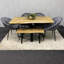 Wooden Brown Dining Table with Bench and 4 Grey Velvet Chairs, Stylish Dining Room Furniture-544346714