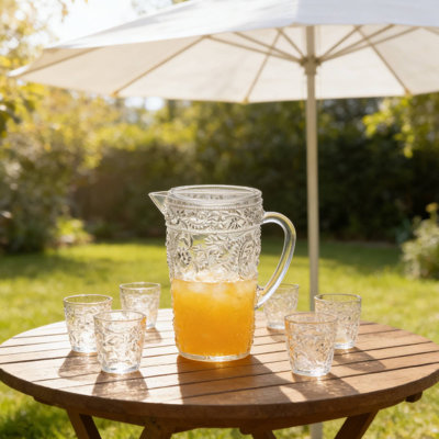 Pichet à eau incassable de 2,5 pintes avec couvercle, cachemire élégant pour pique-nique de camping