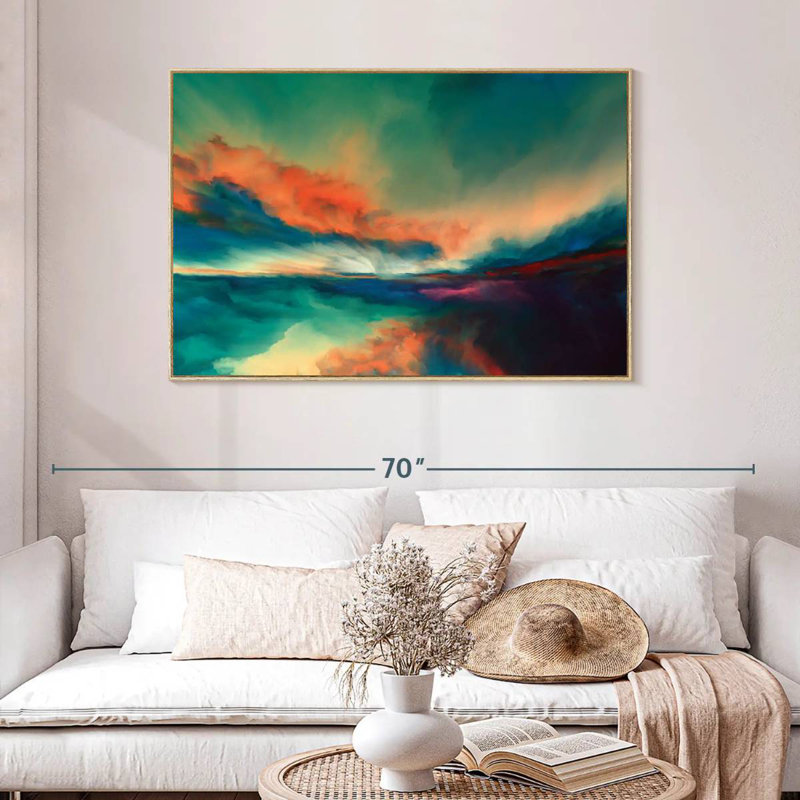 Coucher de soleil, Cadre flottant en bois naturel, 46 po x 31 po