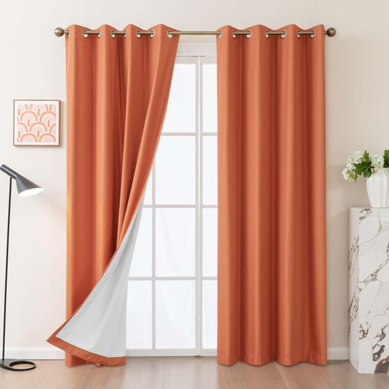 Paire de rideaux en polyester doux 100% occultant avec œillets, L 52 po x L 96 po, Orange