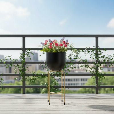 Mitzi Metal Pot Planter with Navy Blue Enamel and Gold Frame – Indoor Plant Pot Christmas Decor