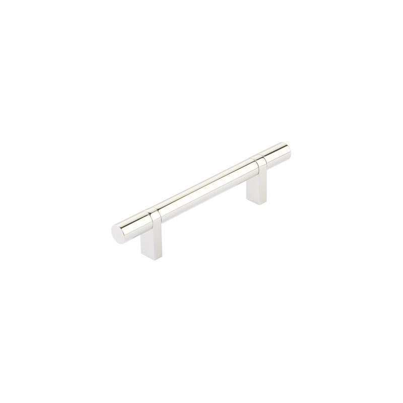 Emtek Select Cabinet Pull 4" C-C, Rectangular Bar Stem, Smooth Bar, Polished Nickel