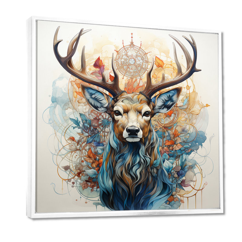 «Deer Abstracted Antler - Deer», reproduction d'art sur toile encadrée, H 36 po x l 36 po x P 1,5 po, Cadre flottant blanc