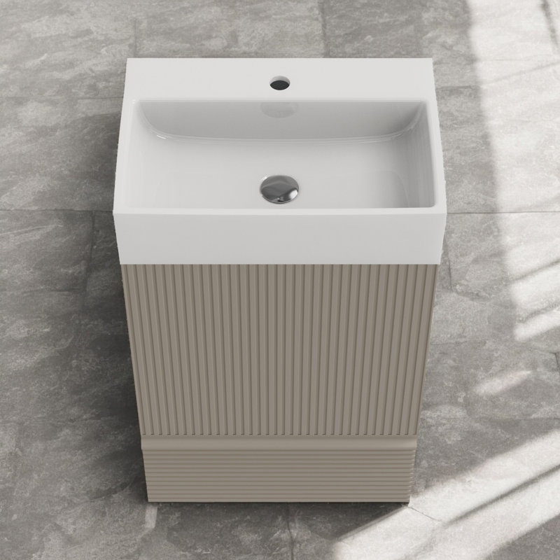 Ensemble de meuble-lavabo simple rayé 20 po avec lavabo en céramique, assemblage requis, Gris