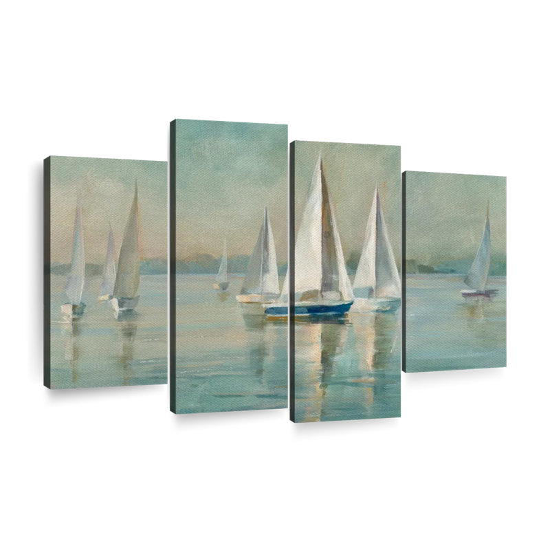 " Sailboats At Sunrise Crop " 4 - Pieces, 22" H x 36" W x 1" D