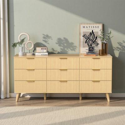 Commode d'appoint 9 tiroirs en bois naturel