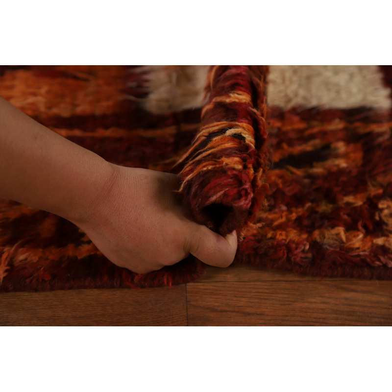 Tapis rouille en laine noué à la main de conception unique 9 pi 5 po x 11 pi 10 po New Age