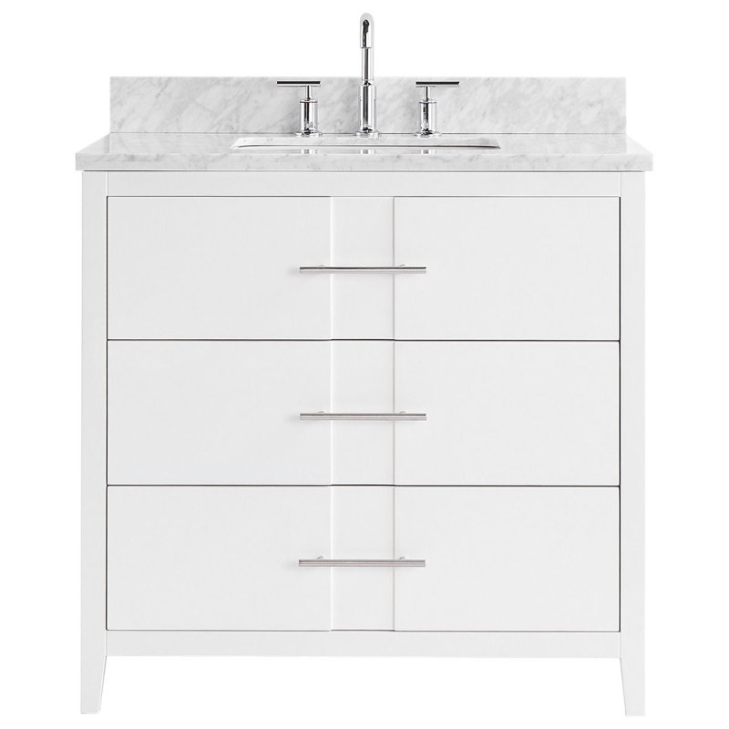 Marlesa 36'' Single Bathroom Vanity with Carrara Marble Top, White