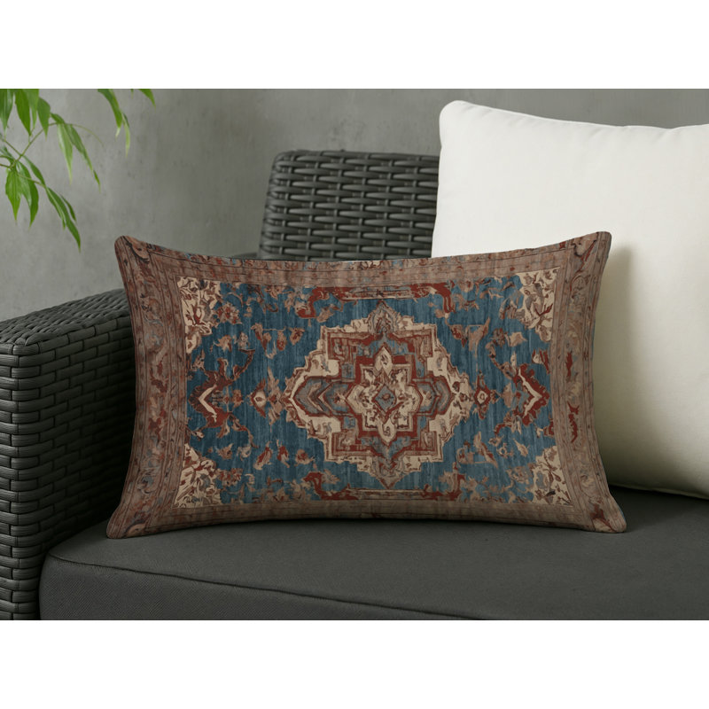 Coussin décoratif intérieur et extérieur Modern, Gris / bleu acier oriental, Rectangle H 25 po x l 18 po