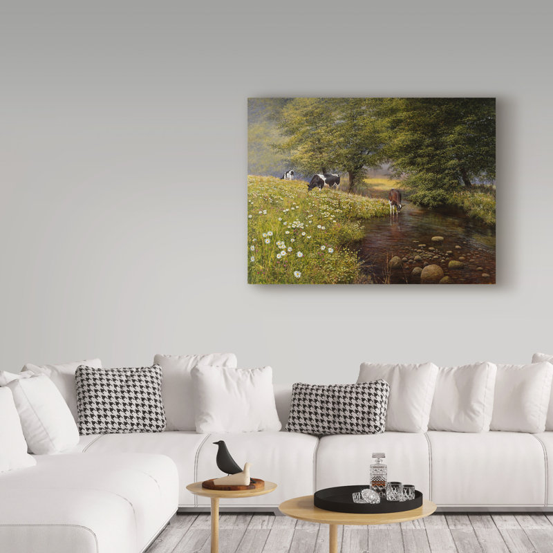 «Catch By The Stream», reproduction de peinture à l'huile sur toile tendue, H 14 po x l 19 po x P 2 po