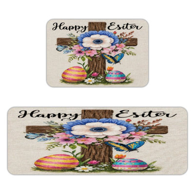 Tapis de cuisine antidérapant 2 pièces Joyeuses Pâques