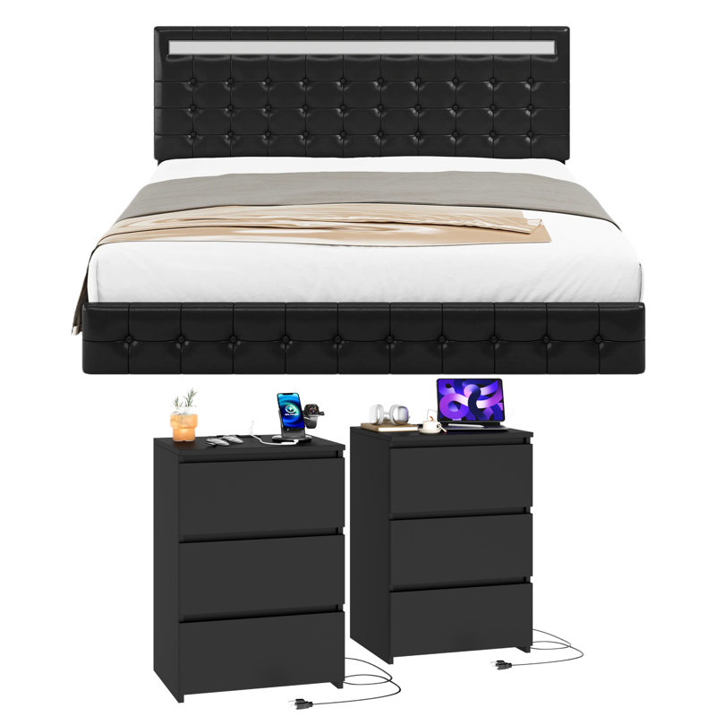 Kinzli 3 Piece Bedroom Set, Queen, Black