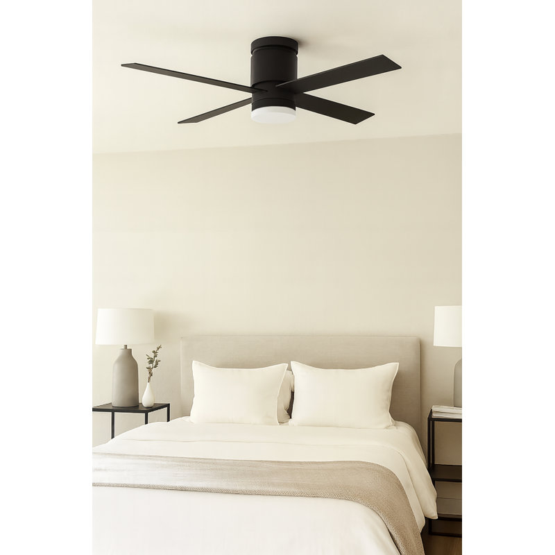 Ross - Ventilateur de plafond à DEL 4 pales 52 po - Finition noire - Type de commande murale, Noir, Commande murale, Noir