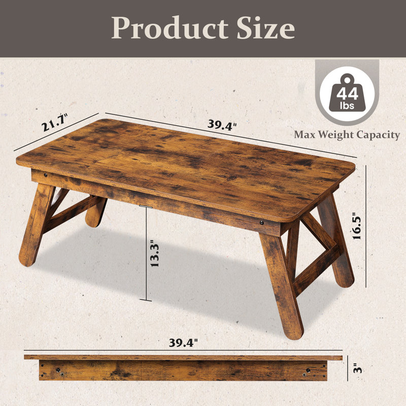 Table basse pliante Industrial Farmhouse, table basse portative sans assemblage avec structure triangulaire stable, petite table pliante compacte pour le salon, la chambre à coucher et les petits appartements