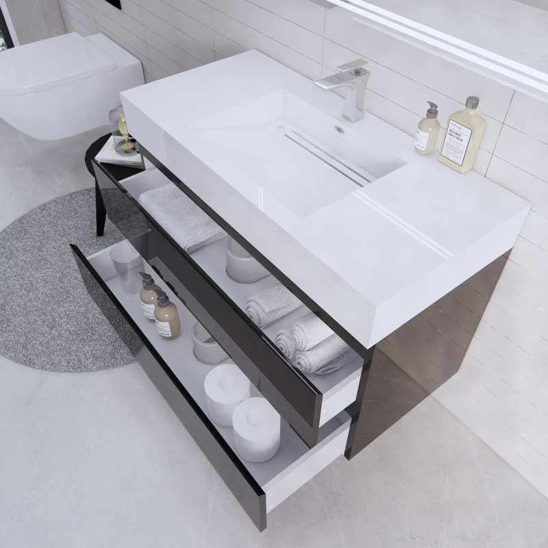 Babajide 42'' Single Bathroom Vanity with Acrylic Top, Glossy Black